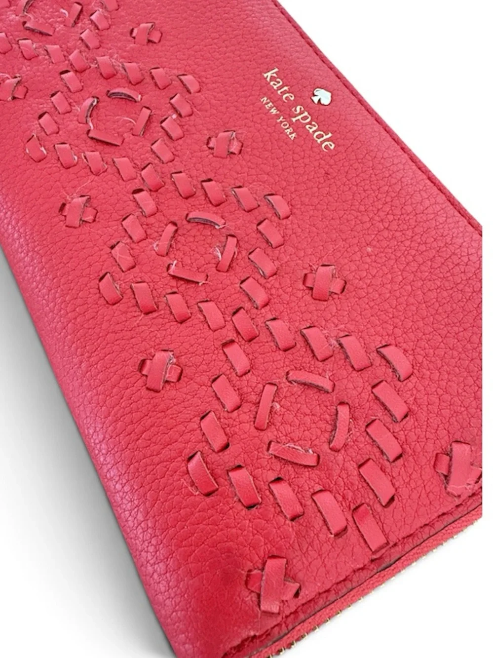 kate spade red leather zip-around wallet